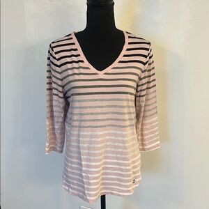 Calvin Klein Performance Striped V-Neck Women's Top, S. Medium.
